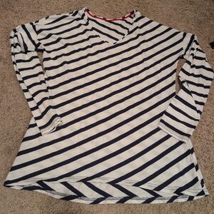 Garnet Hill Lightweight 100% Cotton Striped V-Neck Long Sleeve Top